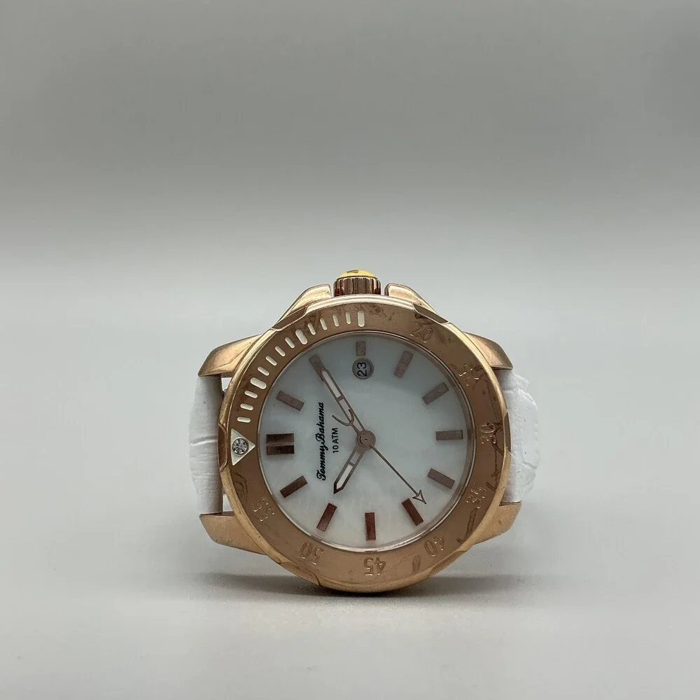 Tommy Bahama Womens Watch 38mm MOP Rose Gold Tone Leather TB2179 New Battery